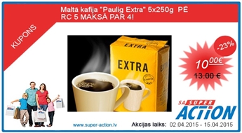 Maltā kafija &quot;Paulig Extra&quot; 5x250g  PĒRC 5 MAKSĀ PAR 4!