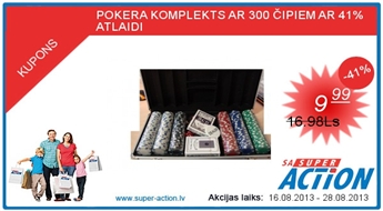 POKERA KOMPLEKTS AR 300 ČIPIEM AR 41% ATLAIDI