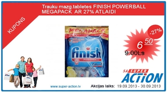 Trauku mazg.tabletes FINISH POWERBALL ar citronu aromātu  AR 27% ATLAIDI