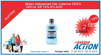 Mutes skalojamais līdz. Listerine ZERO 500 ml  AR 16% ATLAIDI