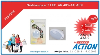 Naktslampa ar 7 LED  AR 40% ATLAIDI