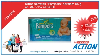 Mitrās salvetes &quot;Pampers&quot; bērniem 64 gab. AR 21% ATLAIDI