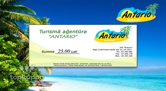 Neticams piedāvājums no tūrisma aģentūras ANTARIO TRAVEL - dāvanu karte 25Ls vērtībā ar 100% atlaidi.