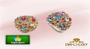 Великолепное коктейльное кольцо “Цветное” с кристаллами Stellux™ (Swarovski), великолепно подойдёт к солнечному образу!