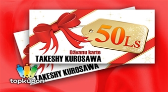 Ienirstiet ekskluzīvo apģērbu un apavu pasaulē veikalos Takeshy Kurosawa (t/c Sky&More;) Dāvanu karte 50 Ls vērtībā ar 50% atlaidi!
