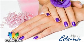 Классический маникюр + покрытие лаком Gelish +парафиновая терапия для рук  в салоне "Edema" со скидкой 53% за 7.50 Ls!