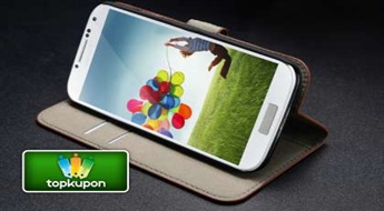 Роскошный чехол чёрного цвета из 100% кожи для вашего Samsung Galaxy S4 (i9500), совмещающий в себе функции кошелька, с карманами для пластиковых карточек и функцией подставки + бесплатный Stylus в подарок!