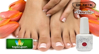 Pedikīrs + Gelish Harmony nagu laka + burbuļvanna + skrubis + sviests salonā "VENEZIA" vai "Eklektik"ar 52% atlaidi!