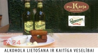 ”КОМПЛЕКТ ДЛЯ ДРУЗЕЙ” - 2 БОКАЛА ПИВА ”STAROPRAMEN” + СУХАРИКИ С СЫРОМ ЗА 2,59Ls