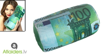 Izcelies! Oriģināls “100 eiro naudas banknotes” spilvens kaklam, tagad tikai par 6,99 Ls!