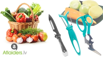 Комплект из 3 незаменимых помощников на кухне – нож для чистки овощей, маленький нож и ножницы!