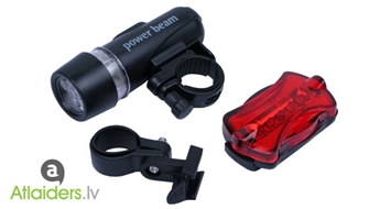 Komplekts velosipēdam Power Beam ar priekšējo LED lukturīti un aizmugurējo lukturi – tikai par 5.5 EUR!
