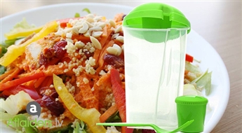 Ērts un praktisks pārnēsājamais salātu trauks „SALAD CUP Eat on the go!” ar dakšiņu un konteineri salātu mērcei, tagad ar 72% atlaidi!