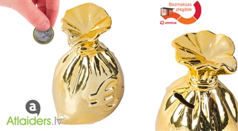 Eleganta un interesanta krājkasīte naudas maisa formā!
