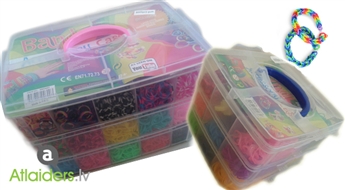 Trīsdaļīgie bērnu komplekti "Loom Bands" bižutērijas izgatavošanai ar 3000 vai 8000 detaļām!