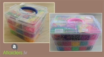Trīsdaļīgie bērnu komplekti "Loom Bands" bižutērijas izgatavošanai ar 3000 vai 8000 detaļām!
