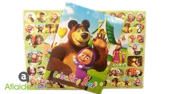Krāsojamā grāmata ar 56 uzlīmēm „Maša un Lācis” vai albums ar 150 uzlīmēm „Maša un Lācis”!