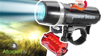 Комплект для велосипеда Power Beam с передним светодиодным фонарем и "стопом" – всего за 4.5 EUR!