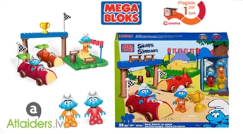 Aizraujošs bērnu konstruktors Mega Bloks  35 elementi "Smurfs un sacīkstes"!