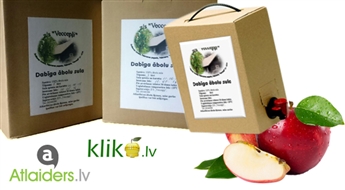 100% натуральный яблочный сок 3 L, произведенный в Латвии, в упаковке "Bag In Box"!