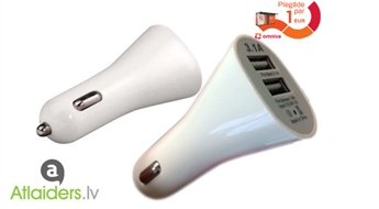 12V/24V auto piepīpētāja ligzdas lādētājs-adapteris ar 2 USB ligzdām!