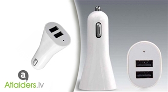 12V/24V auto piepīpētāja ligzdas lādētājs-adapteris ar 2 USB ligzdām!