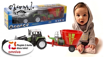 Kinder Kraft Rotaļu Traktors 75cm liels ar izkliedētāju un iekrāvēju