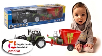 Kinder Kraft Rotaļu Traktors 75cm liels ar izkliedētāju un iekrāvēju