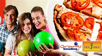 Boulinga spēle (1 h) + apavu noma 4 personām + jebkura pica (40 cm) ORANGE Bowling Daugavpilī -50%