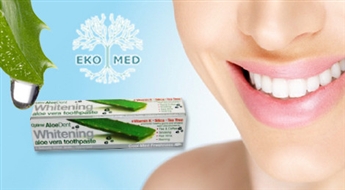 EkoMed: baltinošā zobu pasta ALOE DENT WHITENING ar alveju - 50%
