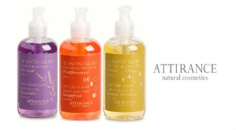 Attirance dabīgā kosmētika: šķidrās ziepes (250 ml) ar rožu, medus, mandeļu, zaļās tējas, kivi u.c. aromātiem -50%