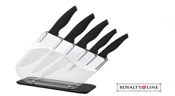 Комплект мощных кухонных ножей Royalty Line с покрытием Damaskus и на подставке  -50%