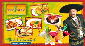 Nogaršo īstu meksikāņu virtuvi restorānu tīklā Tex Mex ar 50% atlaidi! Dāvanu karte 10Ls vērtībā tikai par 5Ls