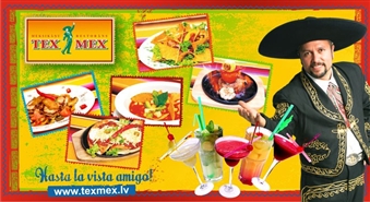 Nogaršo īstu meksikāņu virtuvi restorānu tīklā Tex Mex ar 50% atlaidi! Dāvanu karte 10Ls vērtībā tikai par 5Ls