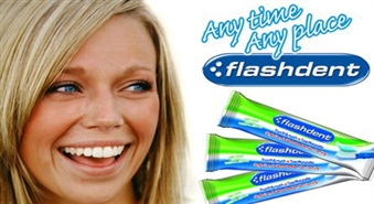 Birojā, ceļojumā vai automašīnā: Vienreiz lietojamā zobu birste ar gēla zobu pastu FLASHDENT par 60% lētāk