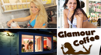 GLAMOUR COFFEE piedāvā: Ugunīga bikini meitene pacienās Tevi ar Ice Cappuccino vai Ice Latte un šokolādes batoniņu ar 56% atlaidi