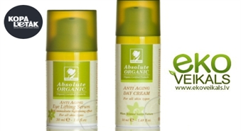 Jauneklīgai sejas ādai: Absolute Organic ANTI AGING kosmētikas komplekts no Ekoveikals.lv ar 50% atlaidi