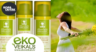 Dabas spēks Tavai jaunībai: Absolute Organic ANTI AGE kosmētikas komplekts no Ekoveikals.lv ar 50% atlaidi