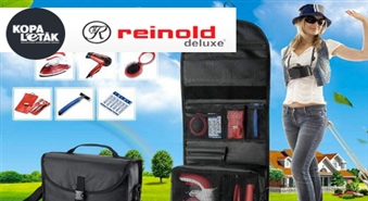 Tavam ceļojumam: Reinold Deluxe komplekts - tvaika gludeklis, matu fēns, manikīra komplekts, ķemme ar spogulīti kompaktā somiņā