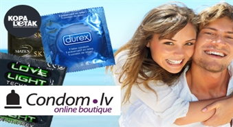Vilinošs piedāvājums no CONDOM.LV: 52% atlaide vadošo Lielbritānijas zīmolu prezervatīviem Mates (LifeStyle) un Durex. Komplekts no 10 prezervatīviem