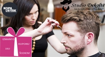 Īpašs piedāvājums vīriešiem: Matu griezums, mazgāšana un galvas masāža salonā STUDIO DEKOLTĒ par 4.99 Ls
