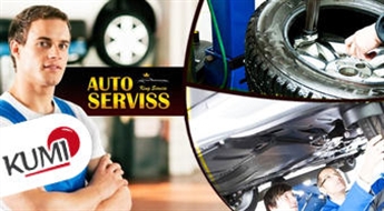 Riepu montāža + balansēšana + ritošas daļas pārbaude autoservisā "King Service" -70%