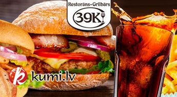 Grilbārs 39K Jūrmalā: Burgeru komplekst + fritēti kartupeļi + dzēriens