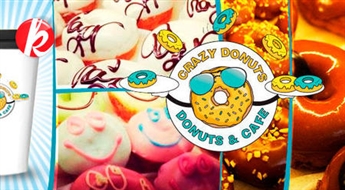 CRAZY DONUTS: Вкусные пончики в яркой глазури (4 или 6 шт.) + кофе, Latte или Cappuccino -41%