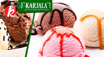 Bārs KARJALA Vecrīgā: patīkami atvēsinošs un ļoti gards saldējums ar šokolādes vai karameļu mērci -49%