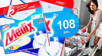 Tablešu komplekts (108 gab.) trauku mazgājamai mašīnai "MEDIX regular 2in1". Uz traukiem nepaliks nekā, izņemot to mirdzumu! -75%
