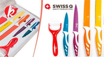 Daudzkrāsainu keramisku 6 nažu komplekts no Swiss Q. Šveices kvalitāte Jūsu virtuvē! -58%