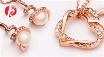 Элегантные украшения с золотым напылением и кристаллами SWAROVSKI Elements. Сияющие серьги с жемчужинкой или стильный кулон в форме сердца -51%
