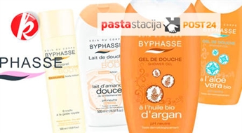 "BYPHASSE Body": Barojošas un mitrinošas dušas želejas (500 ml) vai mitrinošs un mīkstinošs losjons-pieniņš ķermenim ar mandeļu ekstraktu (500 ml) -39%