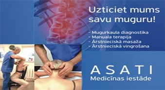 Muguras problēmu diagnostika + procedūra vai ārstnieciskā masāža ar atlaidi 50% tikai par 9,99 Ls!!!